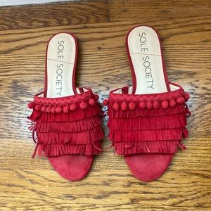 Sole Society Red Suede Fringe Sandals